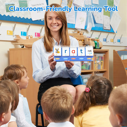 CVC Word Games & Flash Cards – Rhyming Flip Book Learn-to-Read Educational Toy for Preschool Kids Ages 3-6