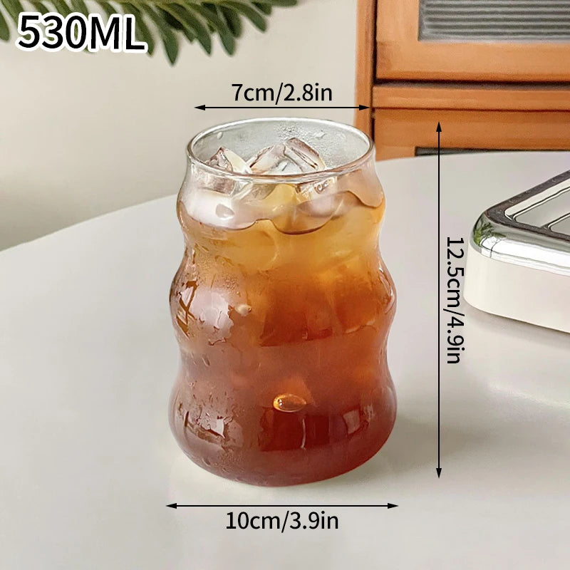 INS Style Transparent Striped Glass Cup, Creative Cold Coffee Mug, Iced Juice and Cocktail Drinking Glass, Elegant Water and Wine Cup, Modern Glass Drinkware