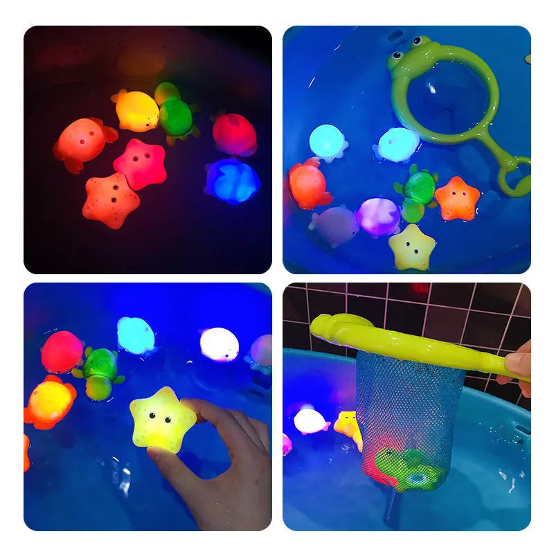 LED Light-Up Floating Bath Toy Set with Fishing Net & Animals for Babies, Toddlers & Kids