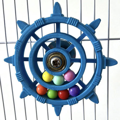 Rudder-Shaped Parrot Spinner Toy – Colorful Bead Rattle & Bite-Resistant Interactive Spinning Wheel Bird Cage Toy