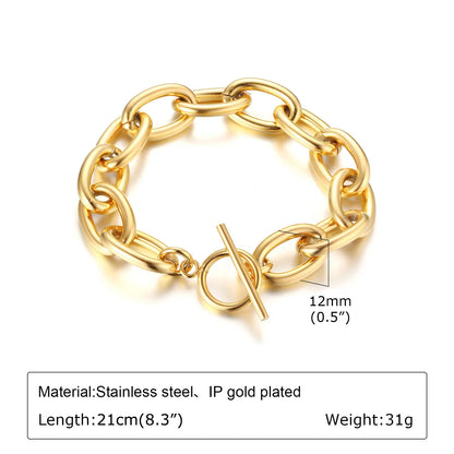 Pulsera de cadena de eslabones gruesos de acero inoxidable – Bañado en oro, pulsera de capas para mujer | Joyería de moda impermeable y de tendencia