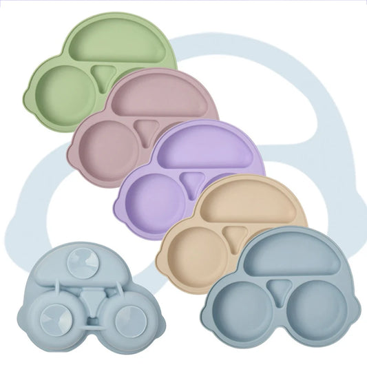 Plato de silicona con ventosa para bebé – Plato de alimentación para niños pequeños con forma de cara sonriente y secciones divididas, vajilla infantil sin BPA