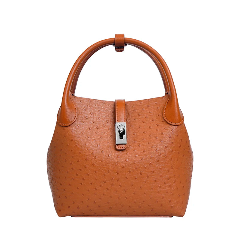 2026 Women's Ostrich-Texture PU Leather Bucket Bag Set – 2PCS Adjustable Strap Crossbody & Shoulder Handbags, Stylish Everyday Purse