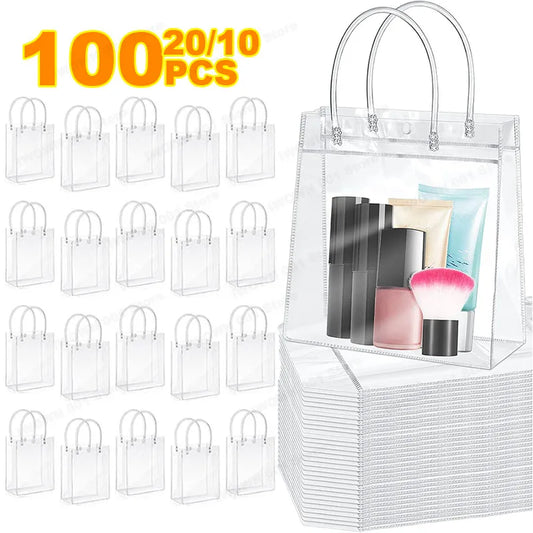 Bolsas de regalo de PVC transparente con asa – Bolsas de regalo de plástico reutilizables transparentes para cosméticos, empaques minoristas, recuerdos de fiesta y compras