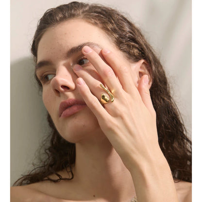 Anillo de Acero Inoxidable Ajustable Geométrico – Anillo de Moda Minimalista con Baño de Oro PVD para Mujer