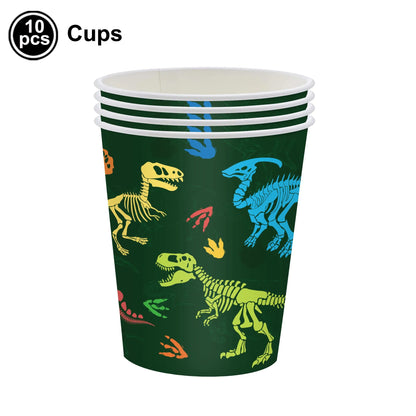 Jurassic Dinosaur Birthday Party Supplies – Dinosaur Fossil-Themed Disposable Plates, Cups & Napkins for Kids' Party Decorations