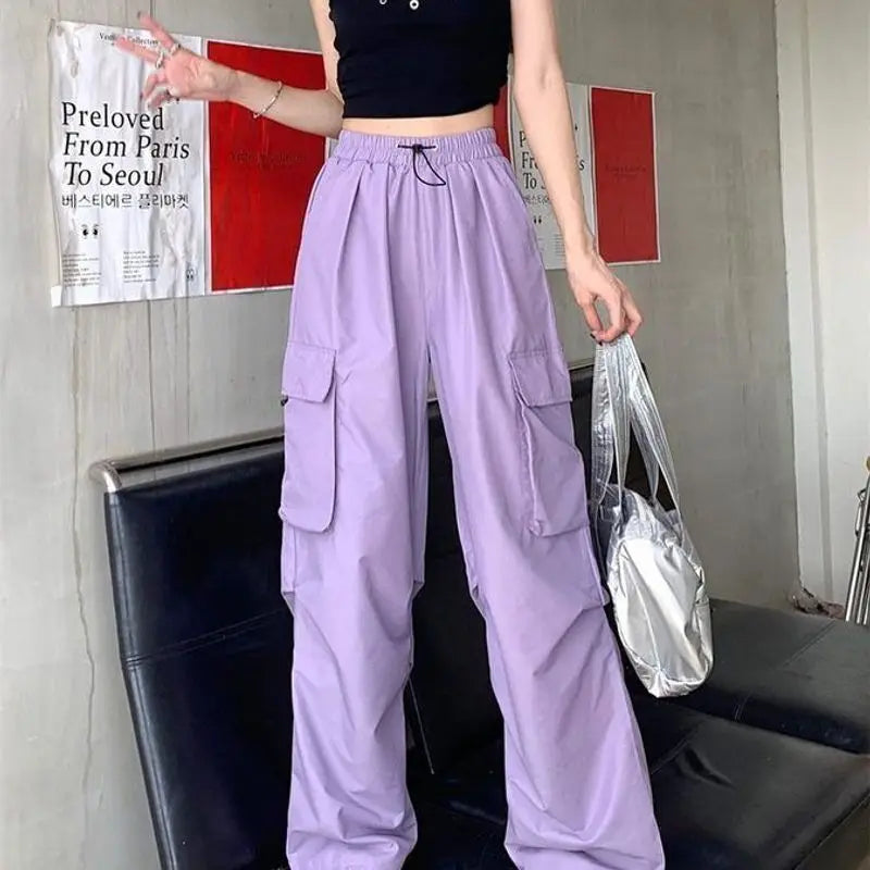 Women's Retro Workwear Pants – Loose Wide-Leg Straight Trousers with Cuffed Hem for Spring, Summer & Autumn