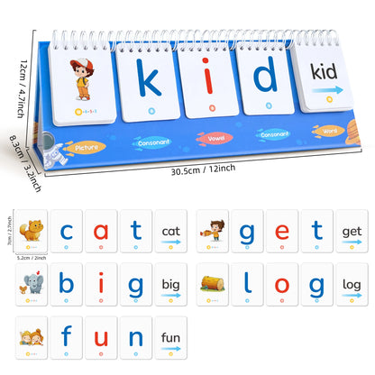CVC Word Games & Flash Cards – Rhyming Flip Book Learn-to-Read Educational Toy for Preschool Kids Ages 3-6