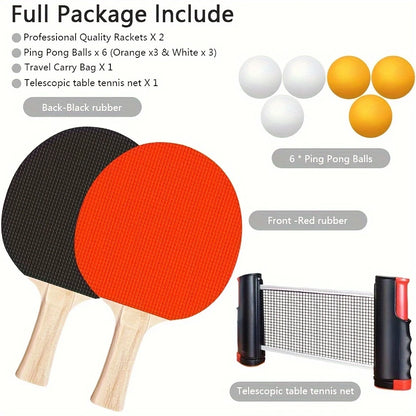 Portable Table Tennis Set – Ping Pong Paddle Set with Retractable Net, Carry Bag & 40+ Balls for Indoor/Outdoor Games Gift