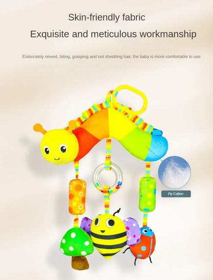 Peluche de actividades "Bebé Arcoíris" – Juguete sensorial colgante para cochecito para 0-12 meses, juguete móvil para asiento de coche y cuna, juguete de viaje suave y educativo para el desarrollo y juego del recién nacido.