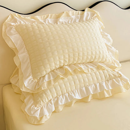 Juego de ropa de cama de 3 piezas de encaje coreano Seersucker – Juego de funda nórdica y fundas de almohada para dormitorio y habitación de invitados