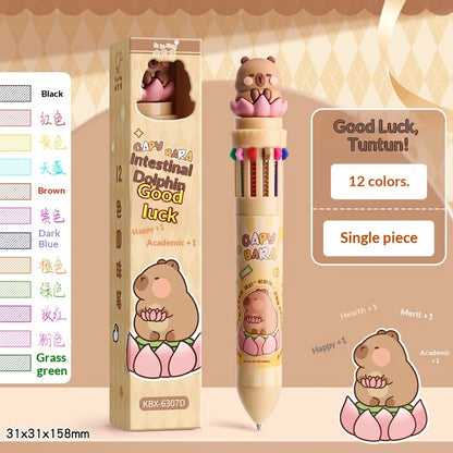 10/12-Color Kawaii Capybara Ballpoint Pen – Cute Cartoon Multicolor Writing Pen for Notes, Drawing, School Supplies & Student Gifts