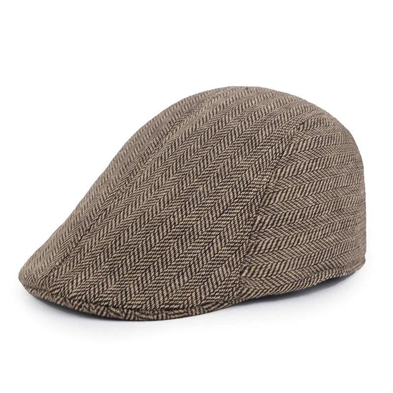 Men's Wool Beret Hat – Herringbone Flat Cap for Autumn & Winter, Classic Artist Painter Style Hat for Men