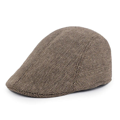 Men's Wool Beret Hat – Herringbone Flat Cap for Autumn & Winter, Classic Artist Painter Style Hat for Men