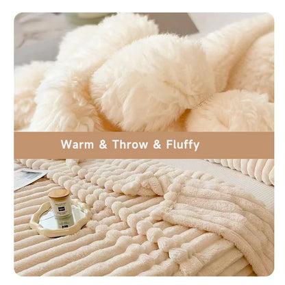 Soft Fluffy Throw Blanket – 250 GSM Warm Striped Blanket for Bed, Sofa & Couch