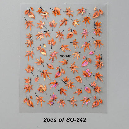 2pcs 3D Autumn Nail Stickers – Laser Maple Leaf Nail Art Decals for Fall Manicure Decoration
