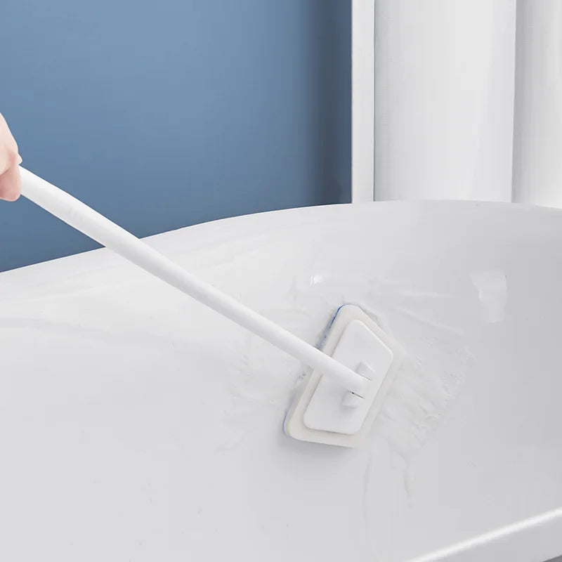 Brosse de nettoyage éponge de salle de bain – Outil de récurage multifonctionnel à long manche, brosse éponge amovible pour le nettoyage en profondeur des sols, baignoires, carrelages en céramique et surfaces domestiques