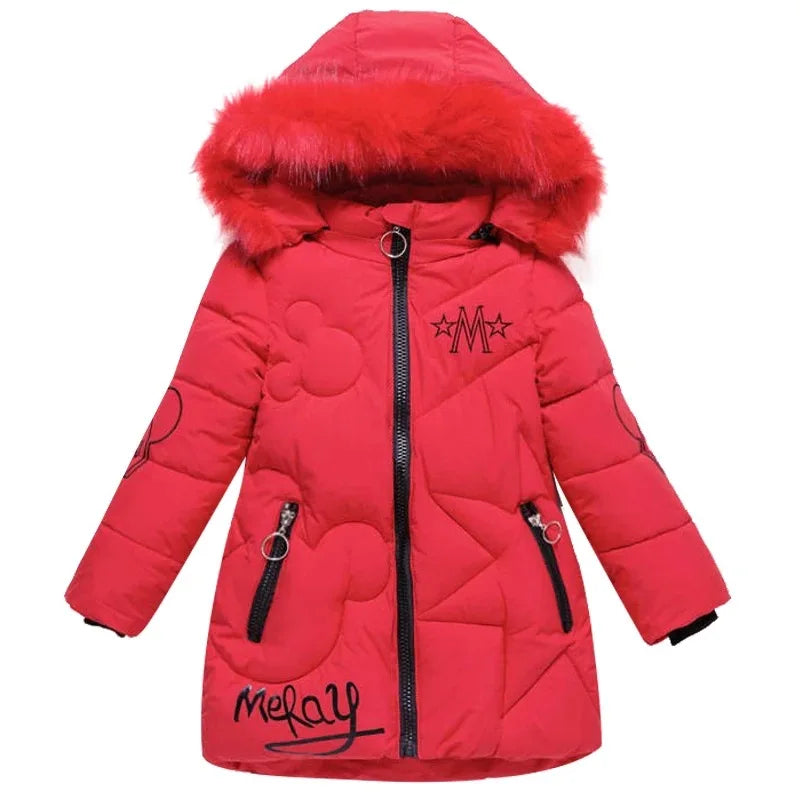 dsGirls Winter Jacket 3-12 Years, Thick Warm Hooded Coat with Zipper, Waterproof Autumn and Christmas Outerwear for Ki