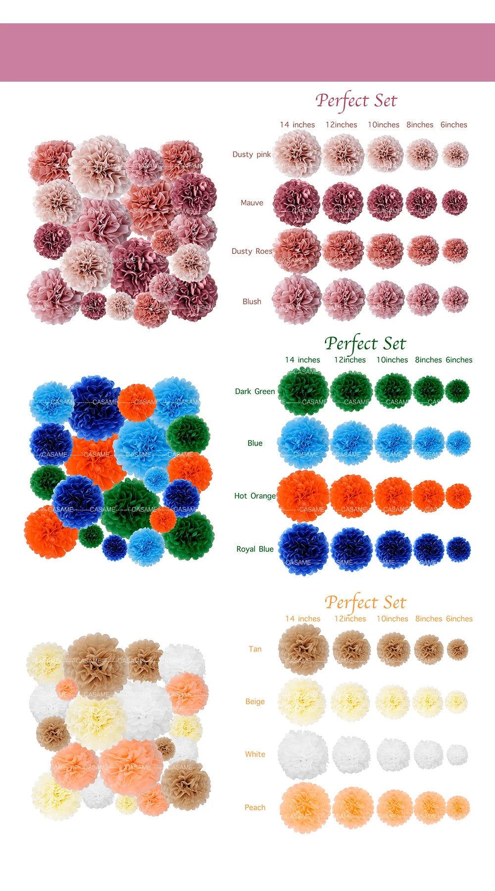 5PCS Tissue Paper Pom Poms – 4–12 Inch Paper Flower Balls for Weddings, Birthdays & Party Decorations