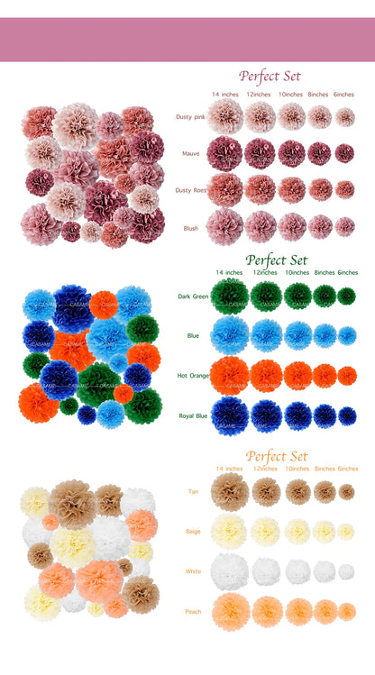 5PCS Tissue Paper Pom Poms – 4–12 Inch Paper Flower Balls for Weddings, Birthdays & Party Decorations