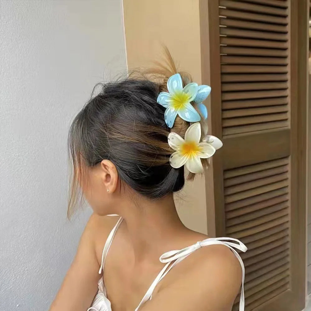 Pinzas de pelo hawaianas con diseño floral degradado – Pasadores grandes florales tropicales para mujer | Accesorios de moda para el pelo para vacaciones en la playa