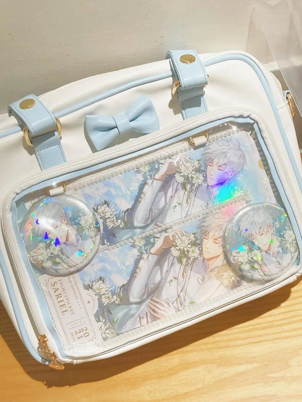 Bolso Y2K lindo con moño Ita – Bolso de hombro transparente para mujer y niña, bolso tote de exhibición de insignias DIY, bolso bandolera de moda Lolita con diseño de moño Kawaii