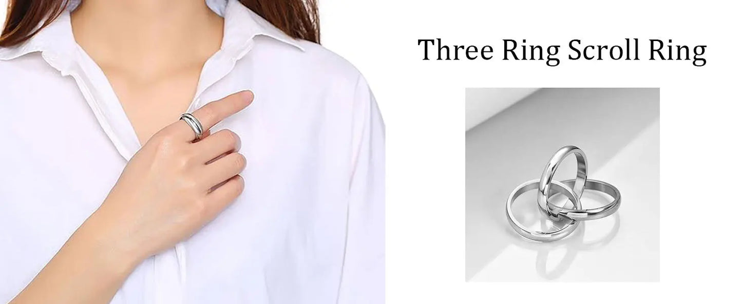Stainless Steel Interlocked Triple Ring – Three-in-One Multi-Color Wedding Band for Women | Stackable Fashion Ring