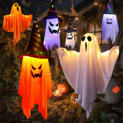 LED Flying Witch Hat Halloween Decorations – Hanging Ghost Lights & Glowing Wizard Lamp for Bar, Party, Dress-Up & Spooky Decor