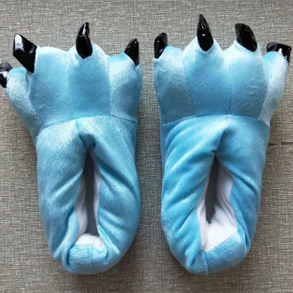 Women’s Plush Animal Slippers – Thick Fluffy Non-Slip Indoor House Shoes with Dinosaur, Cow, Cat Paw & Claw Designs
