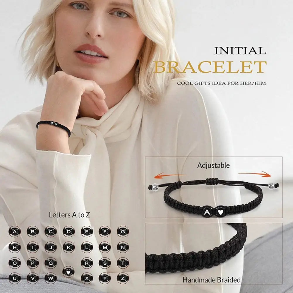 Pulsera Corazón Inicial Personalizada – Pulsera de Cuerda Trenzada Hecha a Mano con Letras de la A a la Z para Hombres y Mujeres | Regalo de Joyería para Parejas y Amigos