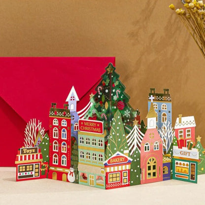 3D Christmas Greeting Card – Hot Stamped Laser Engraved Pop-Up Paper Card for Xmas, New Year, Thank You & Friends