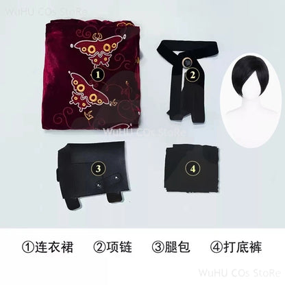 Resident Evil 4 Ada Wong Cosplay Costume | Red Cheongsam Embroidery Dress with Wig | Halloween Carnival & Anime Roleplay Suit for Women