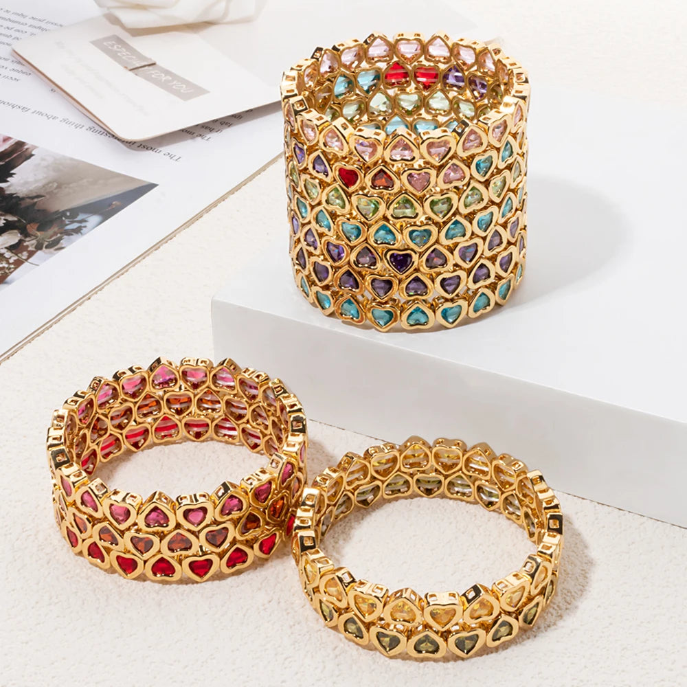 Brazalete de puño elástico para mujer 2024 Gold Love con diamantes de imitación color melocotón, joyería de moda
