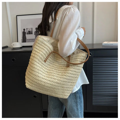 Bolso de Hombro de Paja Tejido a Mano para Mujer – Bolso Tote Bohemio de Verano para Playa, Bolso de Mano Tejido a la Moda 2025 para Viajes, Compras, Vacaciones y Uso Diario Casual