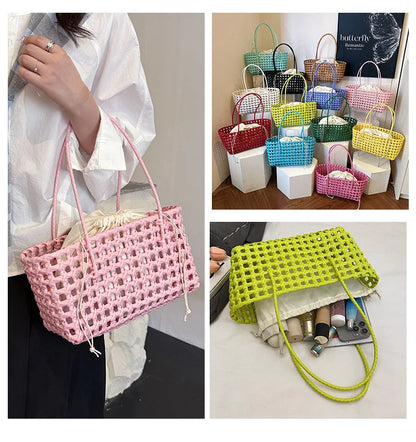 Bolso Cesta de Paja Tejido a Mano para Mujer – Bolso de Hombro de Ratán, Bolso de Playa de Verano para Mujer, Cartera de Viaje de Diseño para Compras, Vacaciones y Salidas Casuales