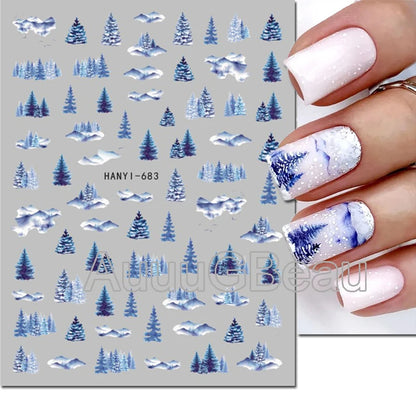 3D Christmas Nail Art Stickers – Snowflake & Winter Tree Nail Decals for Nail Tips Decoration