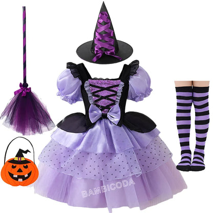 2026 Gothic Lolita Witch Costume Dress – Japanese-Inspired Ruffle Bow Princess Dress for Halloween, Christmas & Parties