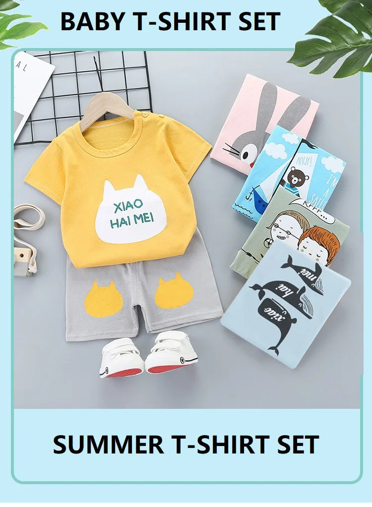 Conjunto de ropa de verano para niños de 2 piezas – Conjunto de camiseta y pantalones cortos de algodón para niños y niñas, ropa de manga corta para bebés, traje informal suave para niños para el juego diario y la comodidad
