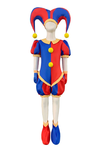 Halloween Circus Clown Cosplay Costumes with Hat Shoe Covers Gloves for Men Women Stage performance Carnival Jumpsuit Outfits