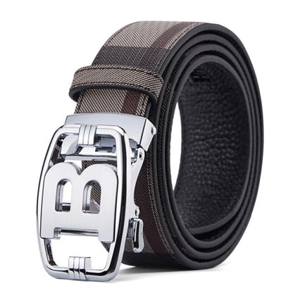 Men's Genuine Leather & Canvas Belt 3.4cm Classic Buckle Casual Jeans Waist Belt