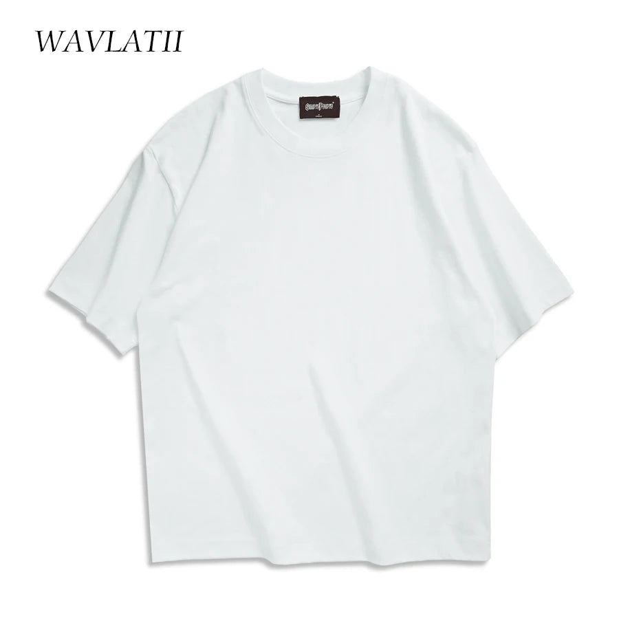 WAVLATII T-shirt unisexe oversize marron, décontracté d'été, streetwear coréen, haut basique uni pour femmes et hommes.