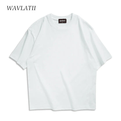 WAVLATII T-shirt unisexe oversize marron, décontracté d'été, streetwear coréen, haut basique uni pour femmes et hommes.