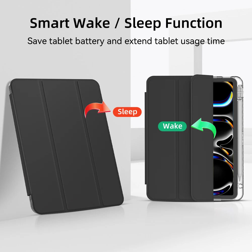 Étui pour iPad avec porte-crayon pour iPad Air 6/5, iPad Pro 11/12.9/13, iPad 10e génération, 10.2, 9.7 et iPad Mini 7/6 – Étui intelligent de protection
