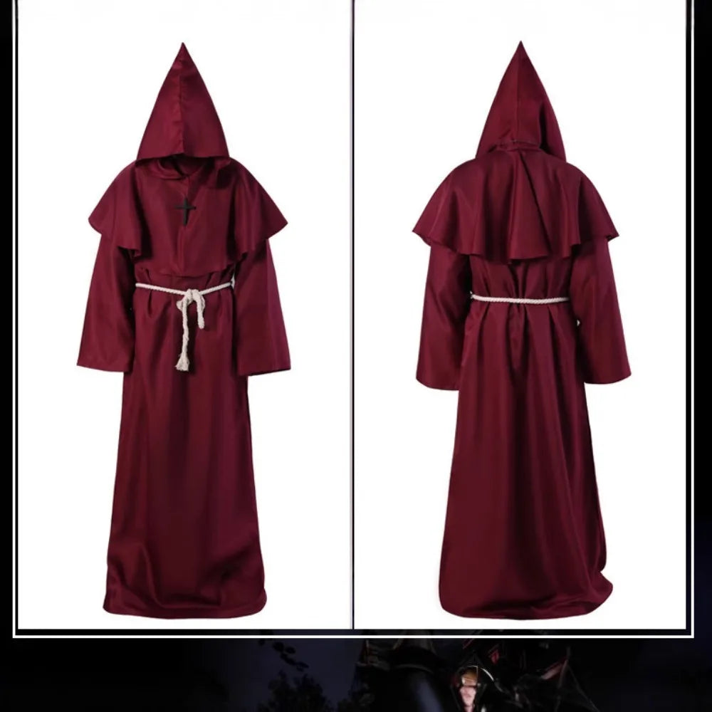 Medieval Hooded Monk Friar Priest Wizard Robe – Unisex Adult Long Loose Costume for Masquerade, Theme Parties, Halloween & Cosplay