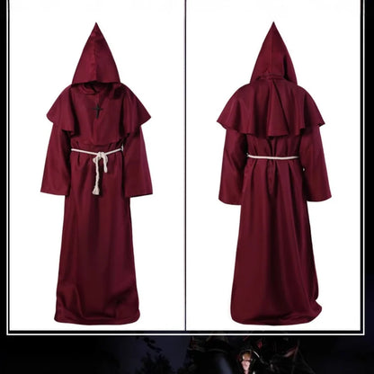 Medieval Hooded Monk Friar Priest Wizard Robe – Unisex Adult Long Loose Costume for Masquerade, Theme Parties, Halloween & Cosplay