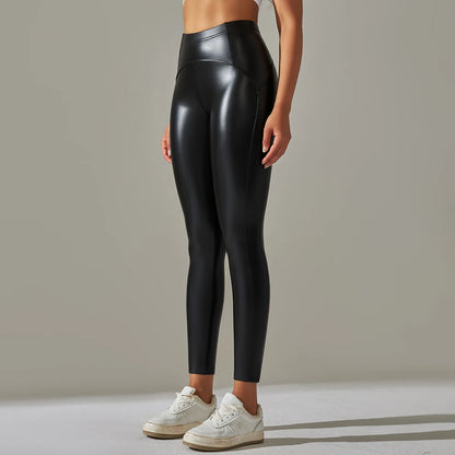 6 Color Autumn Winter Thin Velvet PU Leather Leggings Women High Elastic Waist Trousers Sexy Slimming Pants