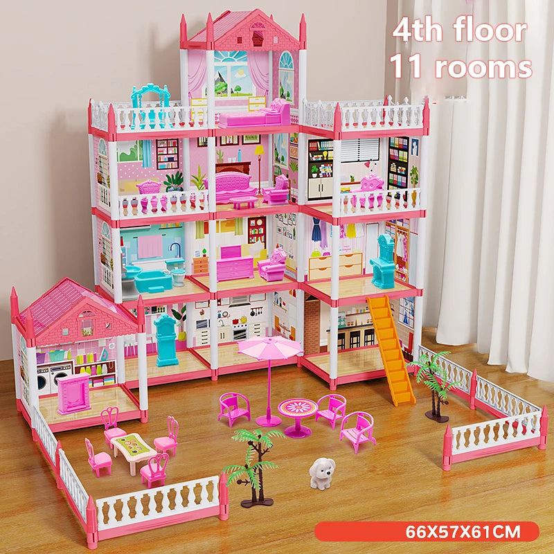 3D DIY Mini Princess Castle Villa Assembly Toy House with LED Lights – Creative Doll House Accessories Set, Girl Birthday Gift