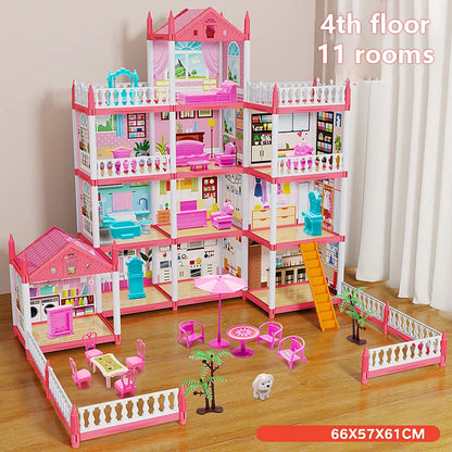 3D DIY Mini Princess Castle Villa Assembly Toy House with LED Lights – Creative Doll House Accessories Set, Girl Birthday Gift