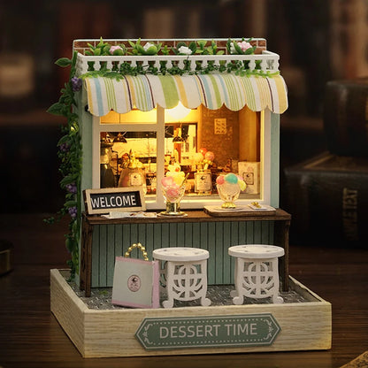 Wooden Dollhouse 3D Puzzle Kit – DIY Miniature Room Model with Furniture & LED Lights Home Decoration