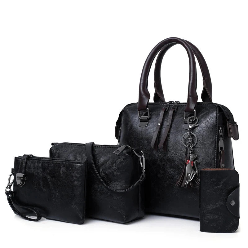 4PCS Women's Tassel Handbag Set – Luxury Leather Top-Handle & Shoulder Purses, Designer-Style Composite Bags for Elegant Everyday Fashion